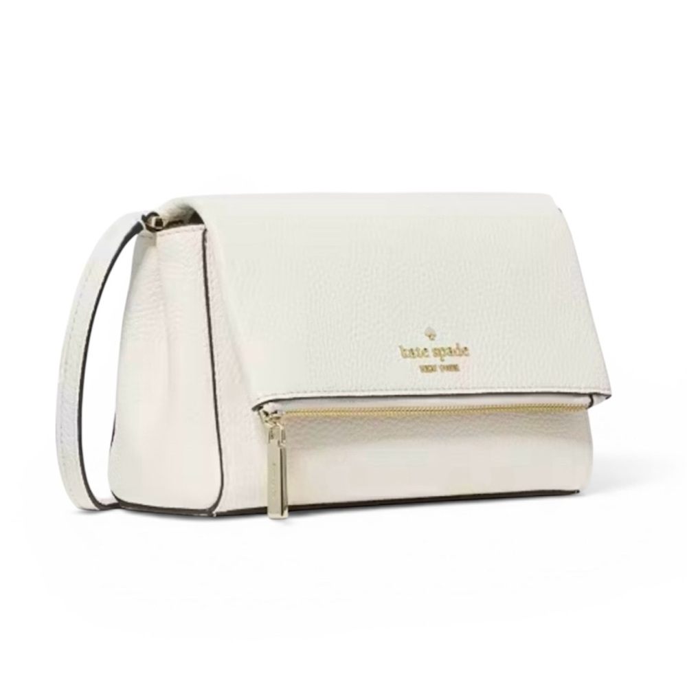 Kate Spade Leila Flip Zip Crossbody Leather Bag Cream Gold NWT